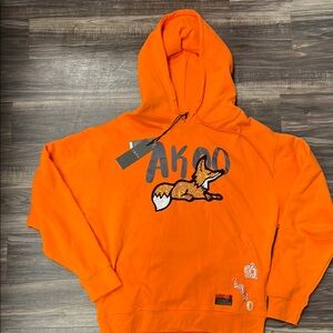 4XL Men’s AKOO Orange Hoodie with Fox Graphic